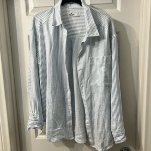 Hollister Light Blue and White Striped Shirt